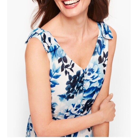 Talbots Plus 16WP NWT Blue Floral Watercolor Blooms Pleated Midi Dress Romantic - Picture 11 of 12